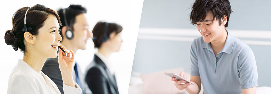 アプリルに申し込む男性とオペレーター